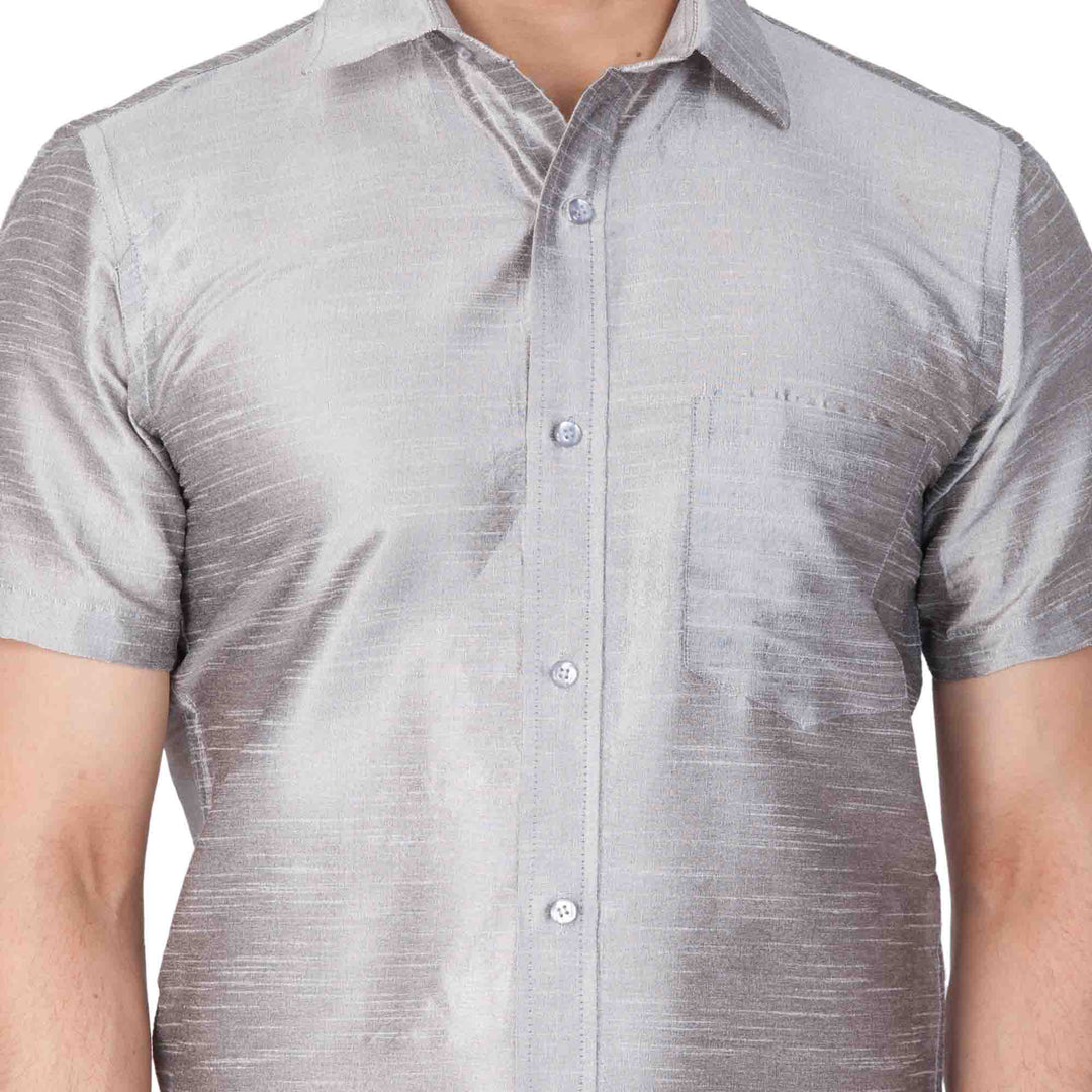 VM By VASTRAMAY Men's Grey Silk Blend Ethnic Shirt