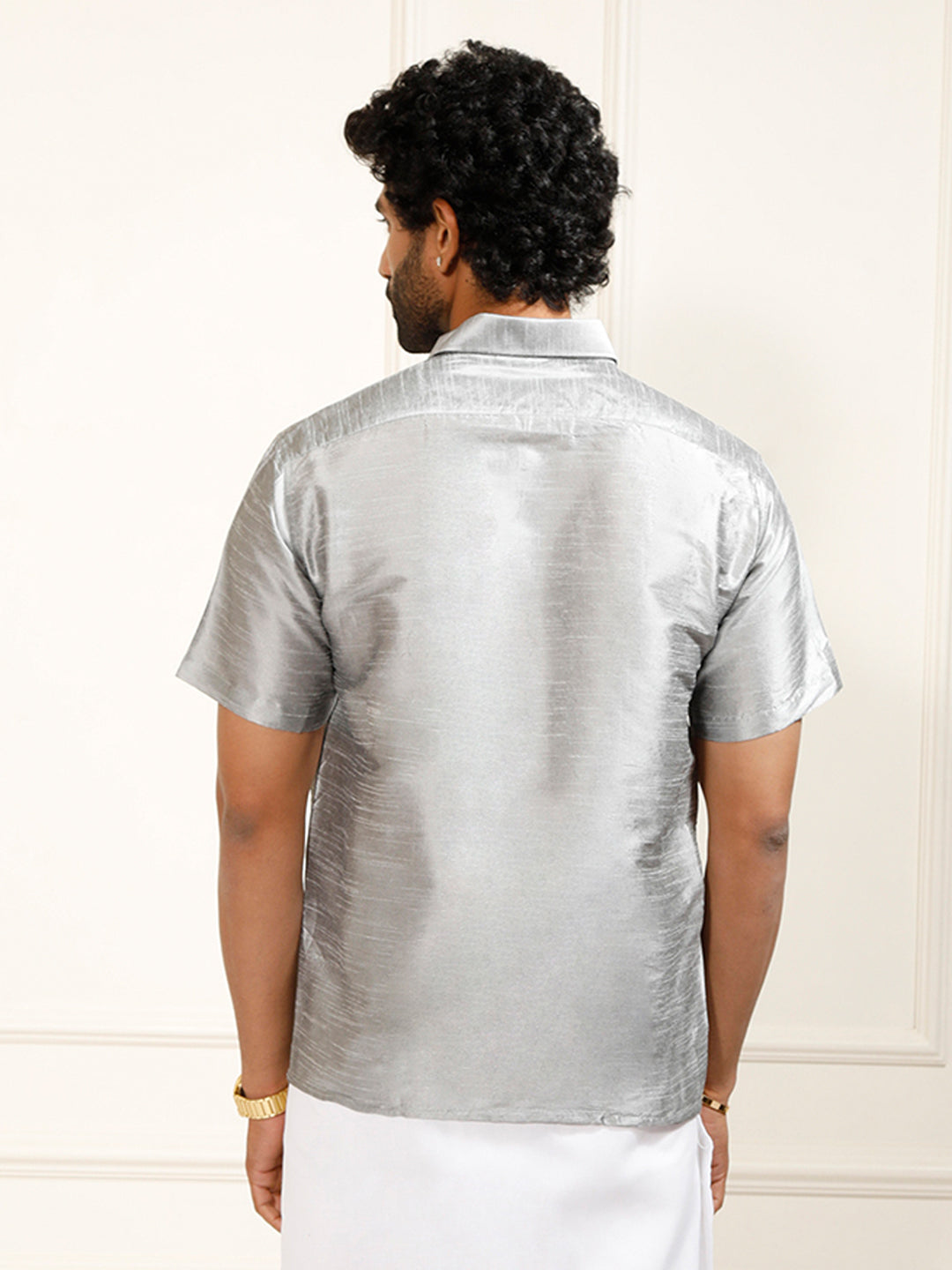 Men's Grey Silk Blend Ethnic Shirt