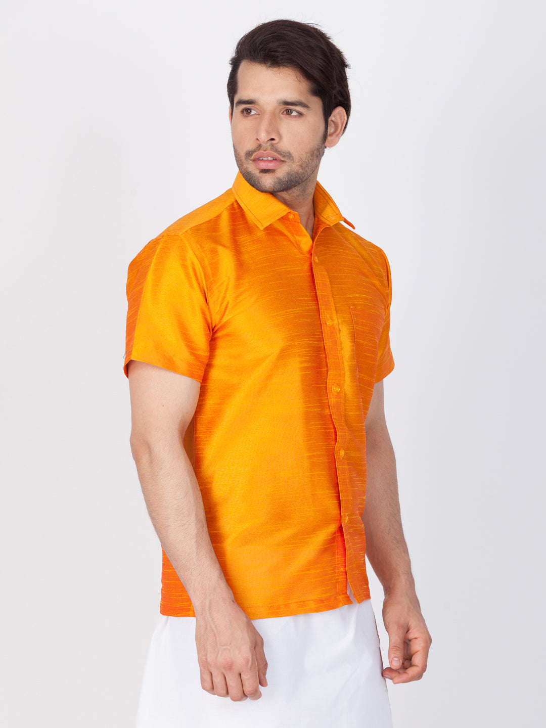 VM By VASTRAMAY Men's Orange Silk Blend Ethnic Shirt