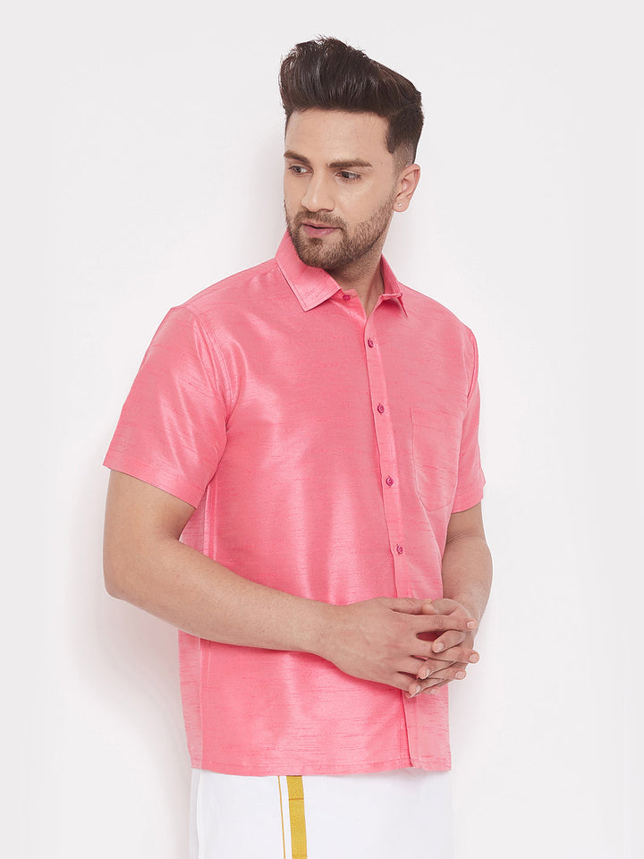 VM By VASTRAMAY Men's Pink Silk Blend Ethnic Shirt