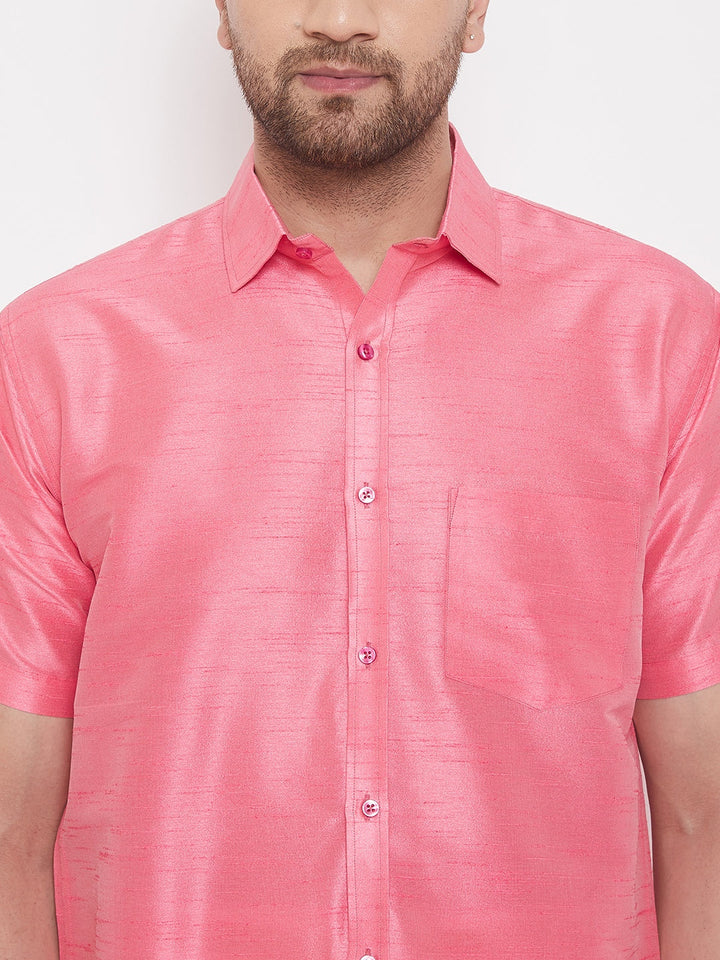 VM By VASTRAMAY Men's Pink Silk Blend Ethnic Shirt