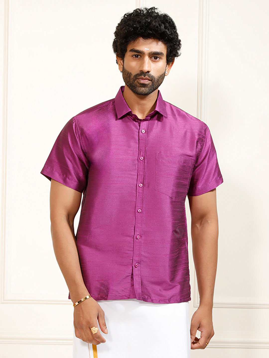 Men's Purple Silk Blend Ethnic Shirt