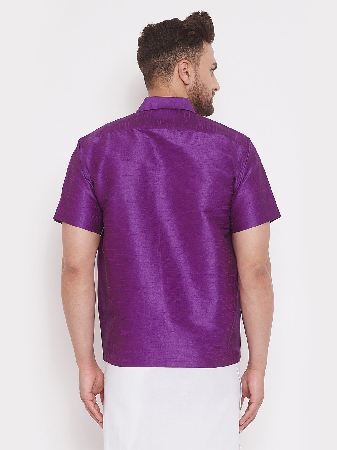 VM By VASTRAMAY Men's Purple Silk Blend Ethnic Shirt