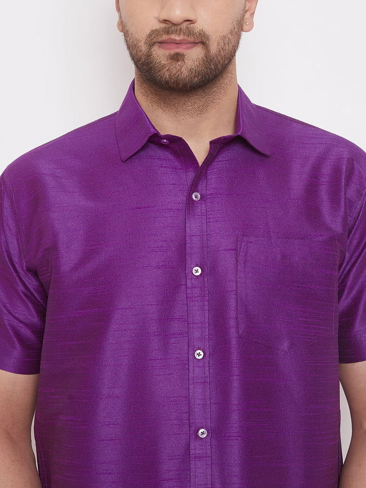 VM By VASTRAMAY Men's Purple Silk Blend Ethnic Shirt