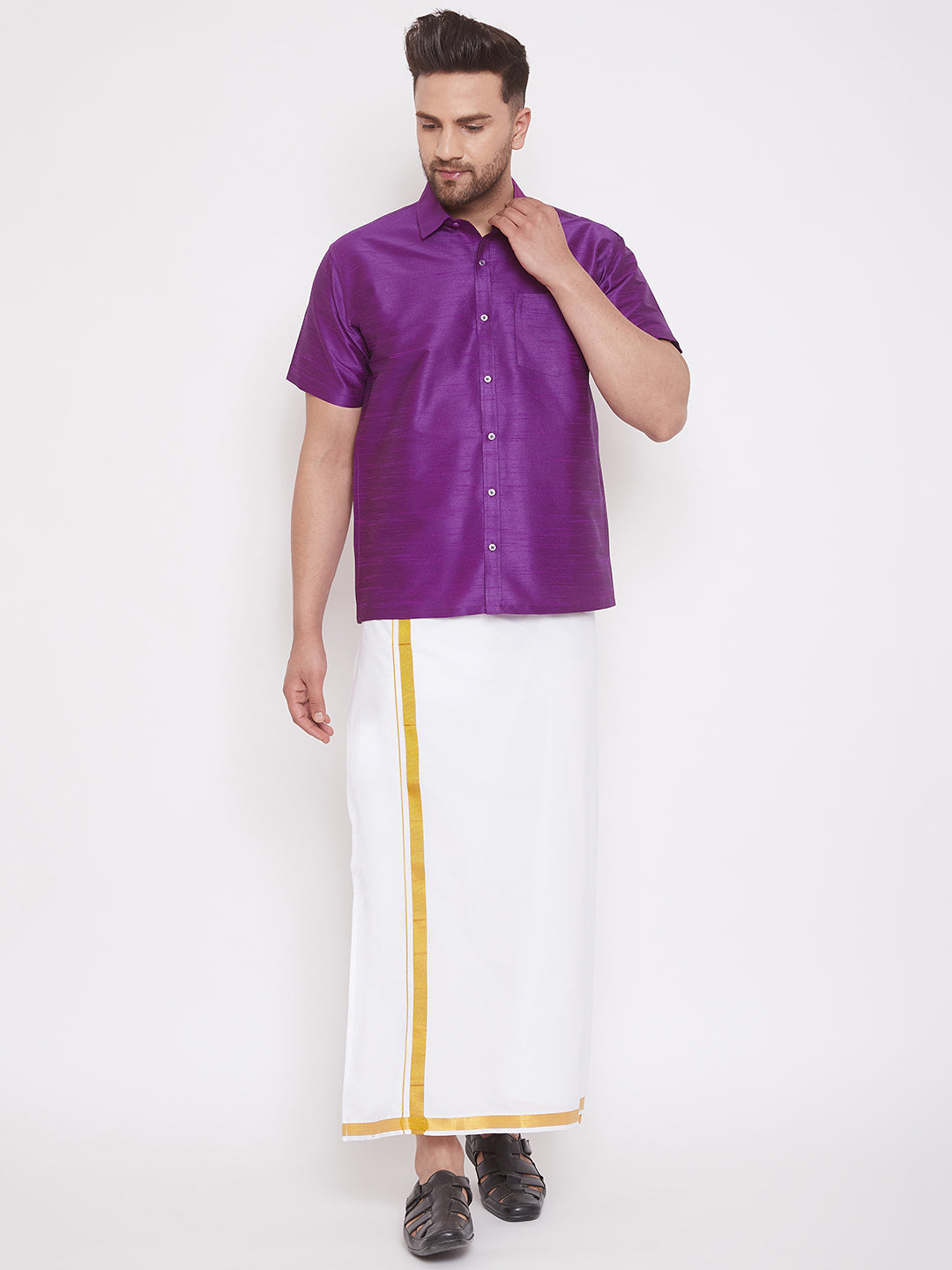 VM By VASTRAMAY Men's Purple Silk Blend Ethnic Shirt