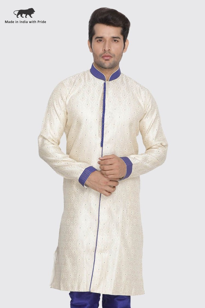 VASTRAMAY Men's Gold Silk Blend Sherwani Only Top