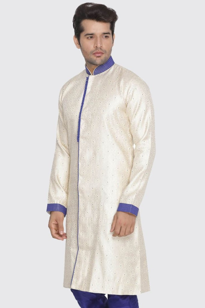 VASTRAMAY Men's Gold Silk Blend Sherwani Only Top