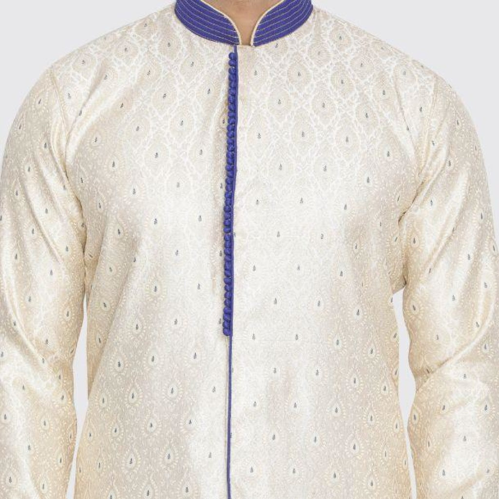 VASTRAMAY Men's Gold Silk Blend Sherwani Only Top