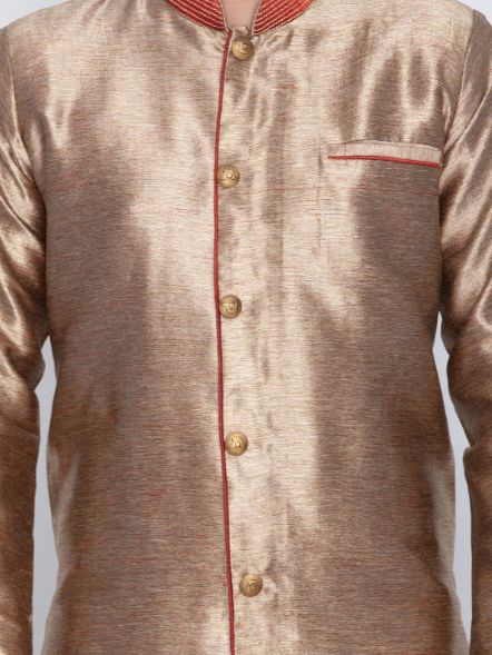 VASTRAMAY Men's Gold Cotton Silk Blend Sherwani Set