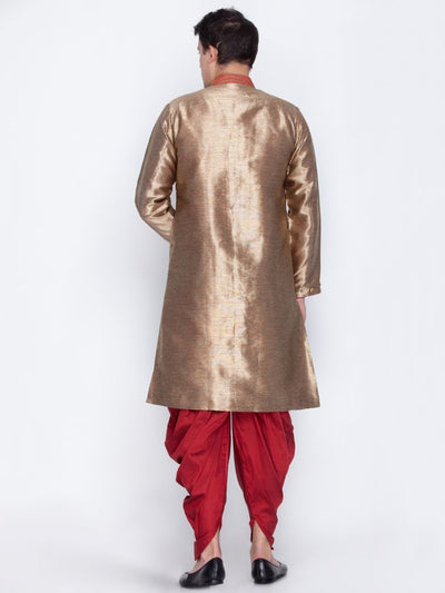 VASTRAMAY Men's Gold Cotton Silk Blend Sherwani Set