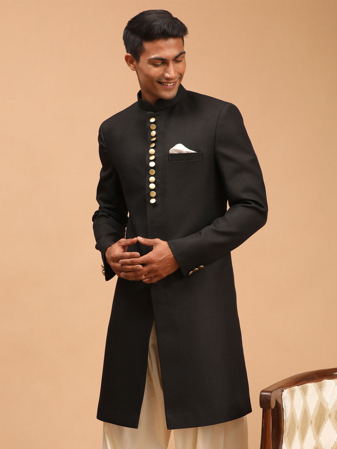 VASTRAMAY Men's Black Sherwani Top