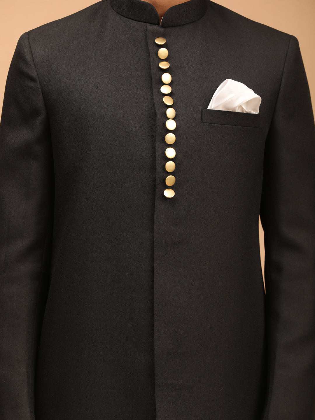 VASTRAMAY Men's Black Sherwani With Kurta Pant Set