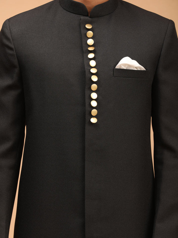 VASTRAMAY MEN'S BLACK SHERWANI WITH PATIALA SET