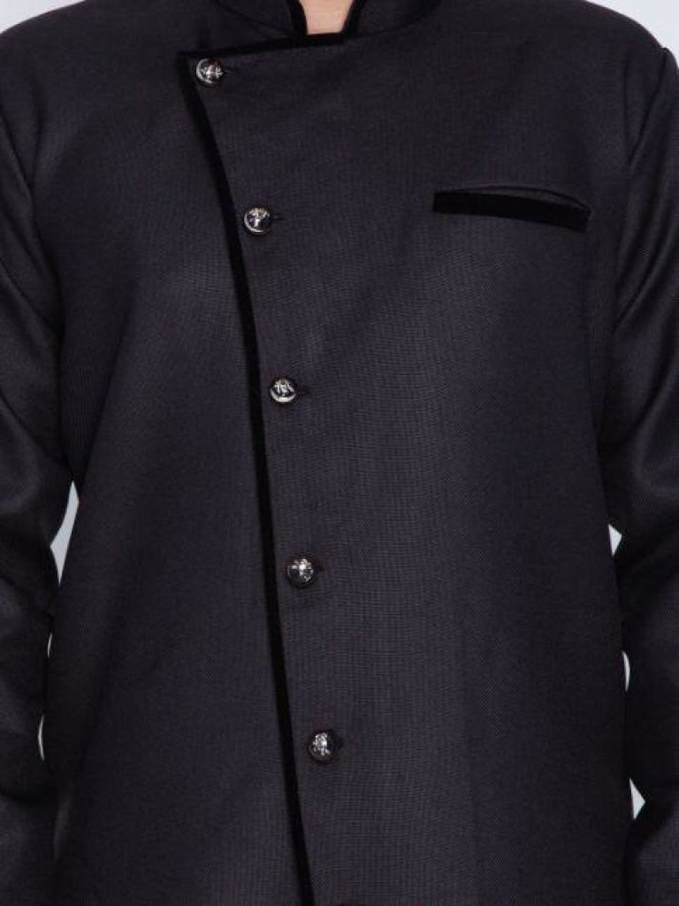 VM By VASTRAMAY Men's Black Cotton Blend Sherwani Set