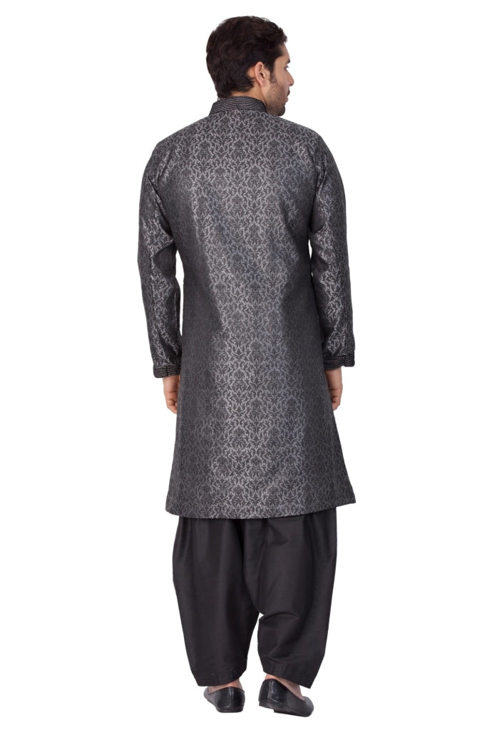 Vastramay Silk Blend Grey Baap Beta Sherwani Set