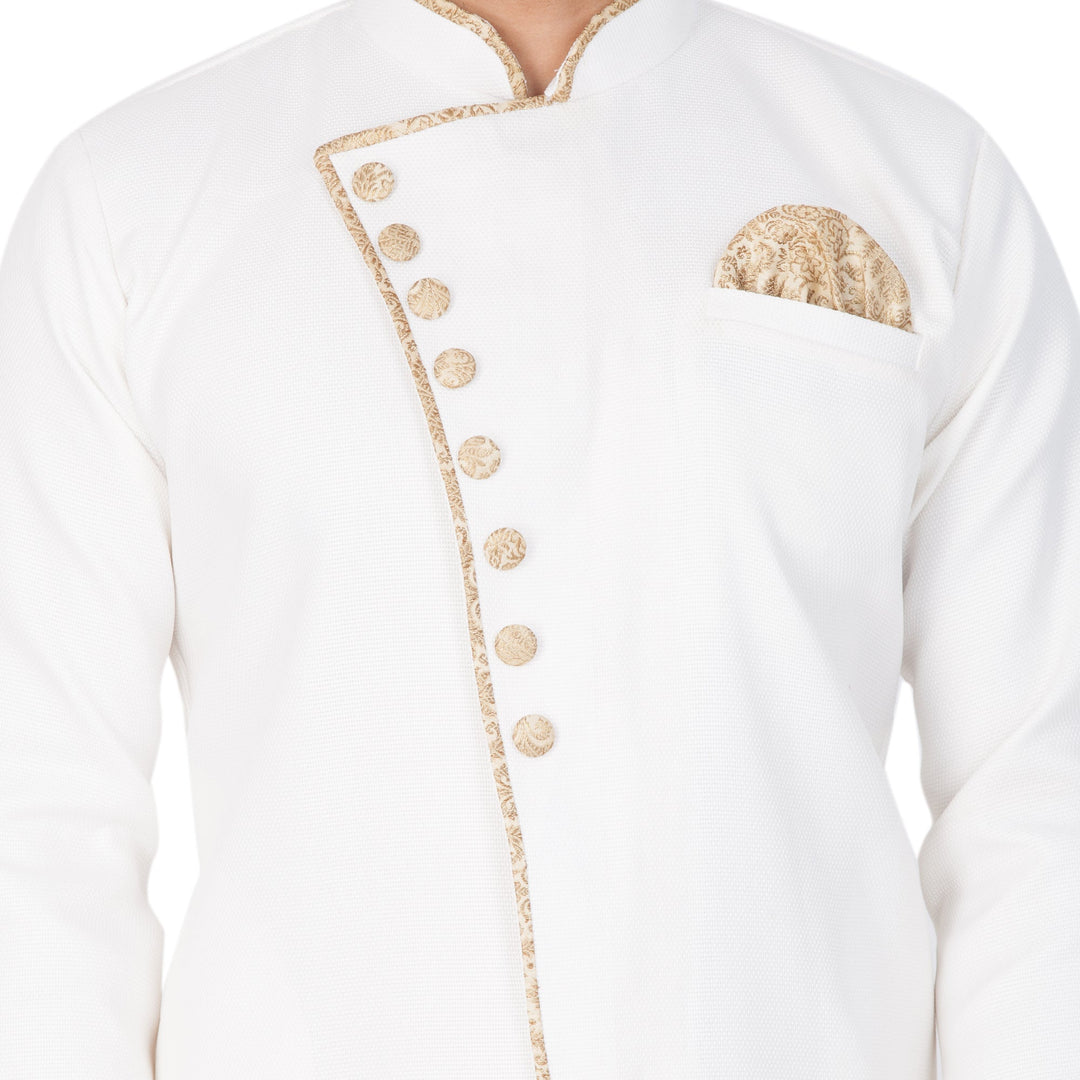 VM By VASTRAMAY Men's White Cotton Blend Sherwani Only Top