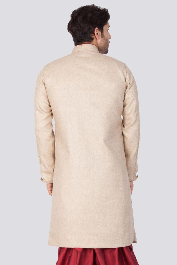 VM By VASTRAMAY Men's Beige Cotton Blend Sherwani Only Top