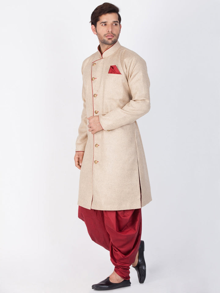 VM By VASTRAMAY Men's Brown Cotton Blend Sherwani Set