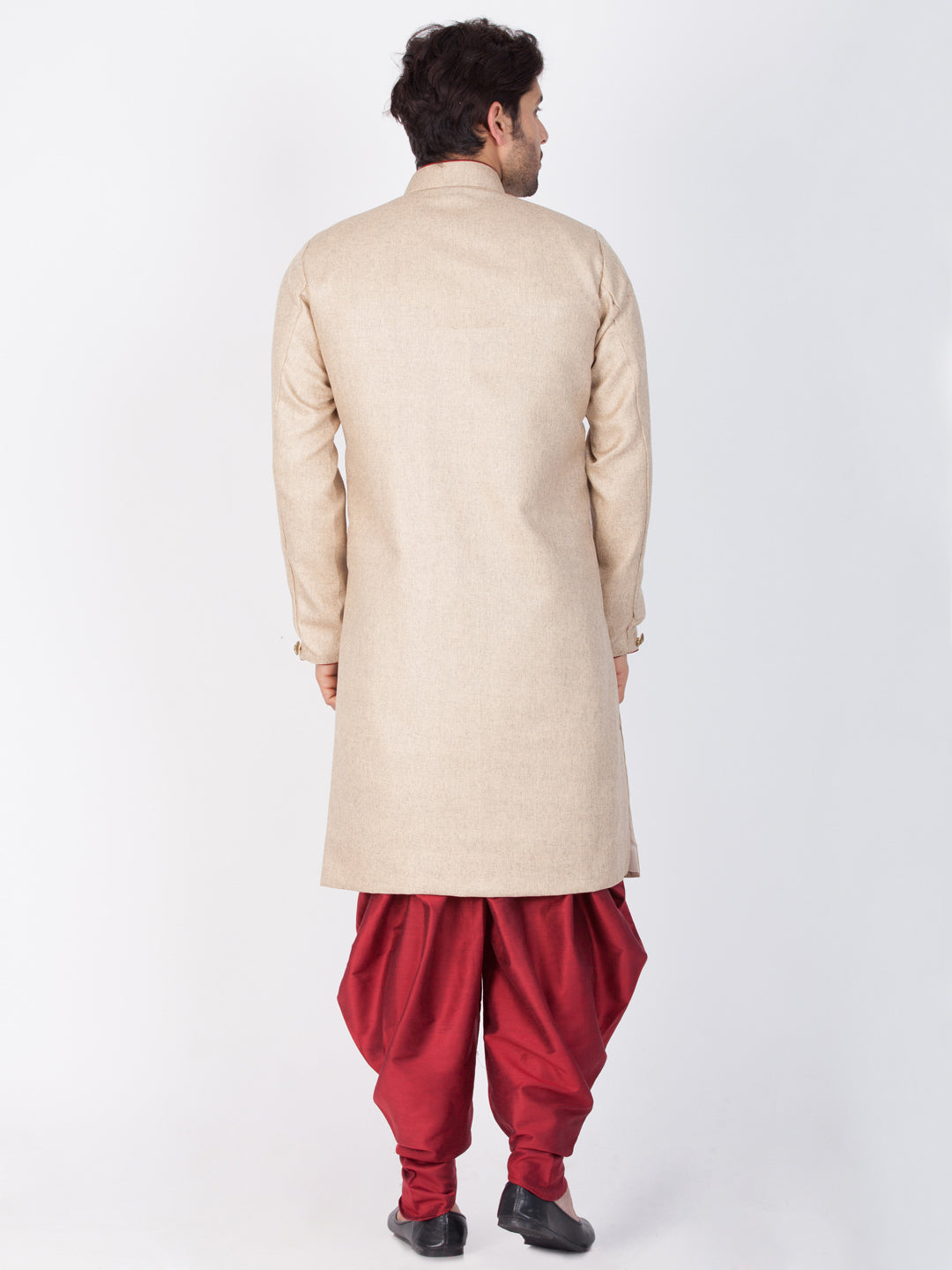 VM By VASTRAMAY Men's Brown Cotton Blend Sherwani Set