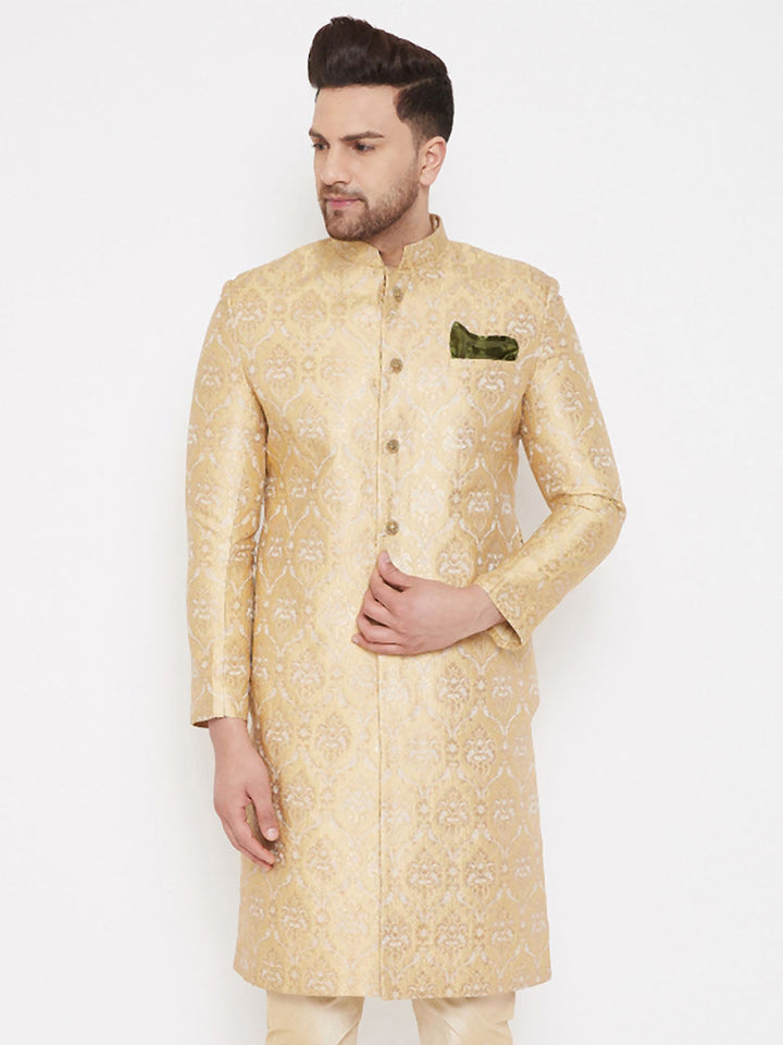 Vastramay Men's Gold Sherwani -Only Top