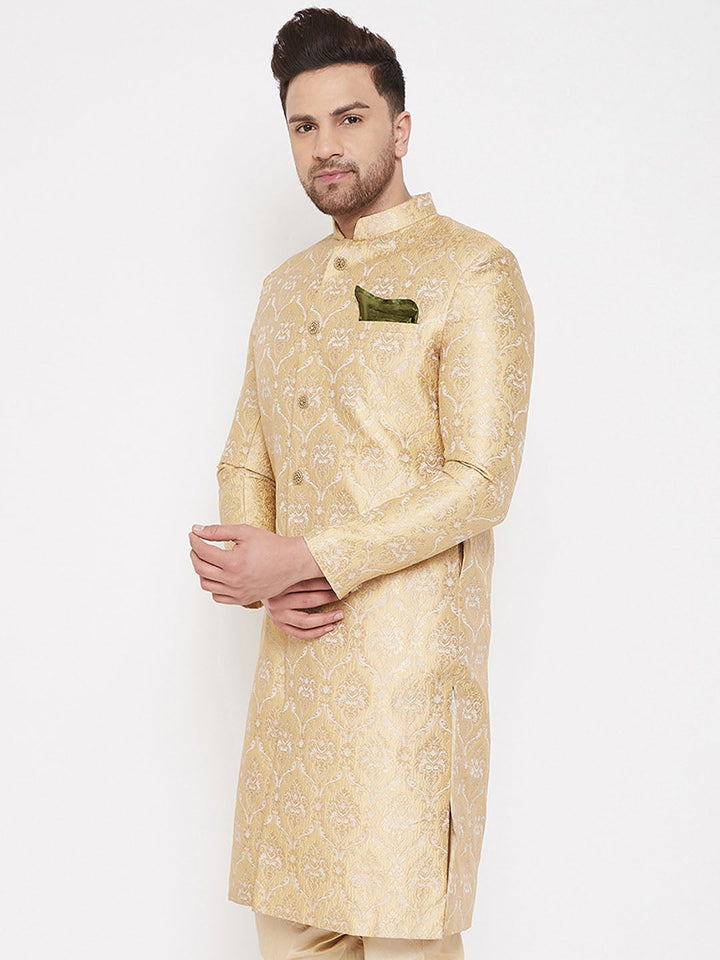 Vastramay Men's Gold Sherwani -Only Top