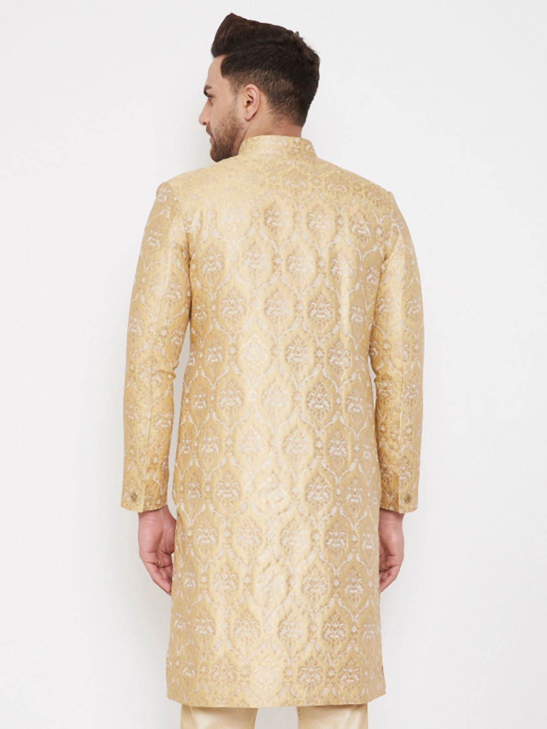 Vastramay Men's Gold Sherwani -Only Top