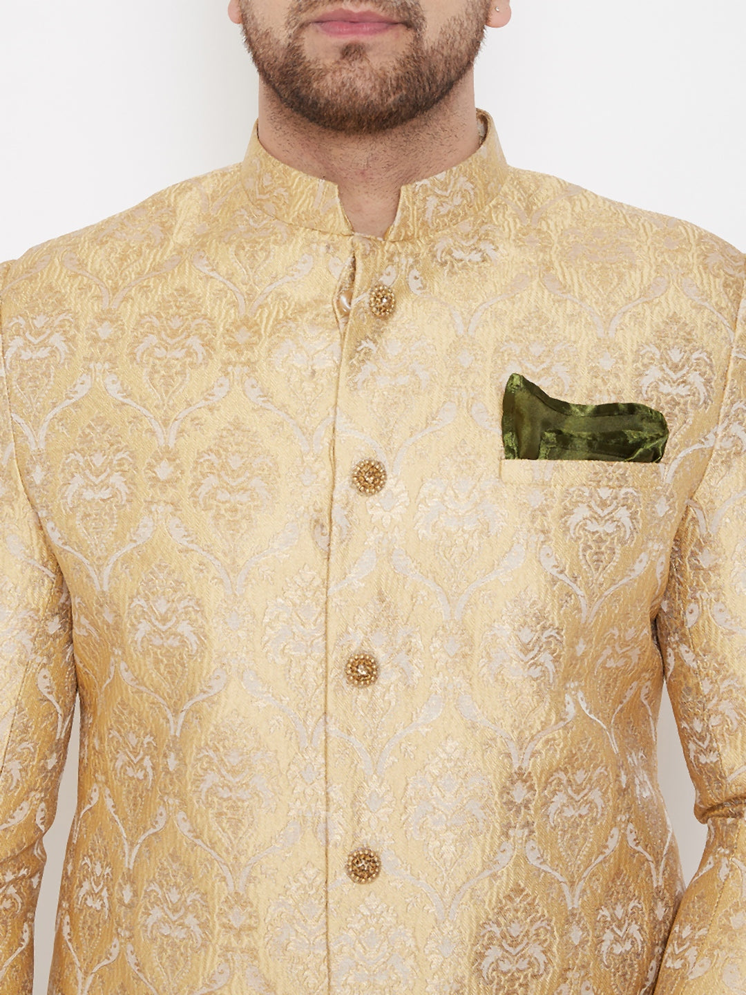 Vastramay Men's Gold Sherwani -Only Top