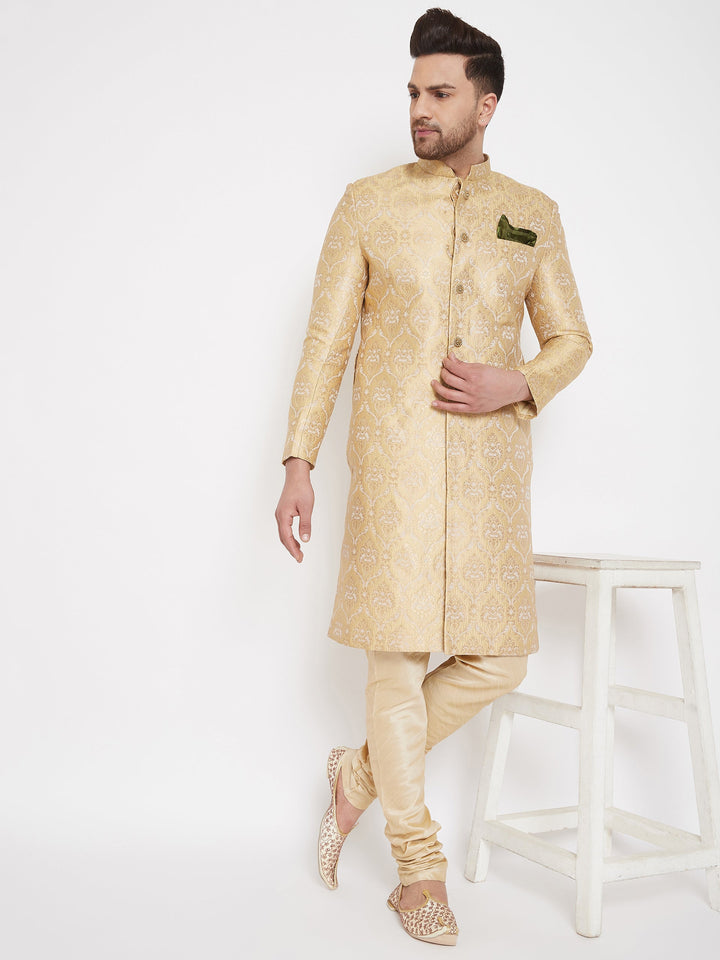 Vastramay Men's Gold Sherwani -Only Top