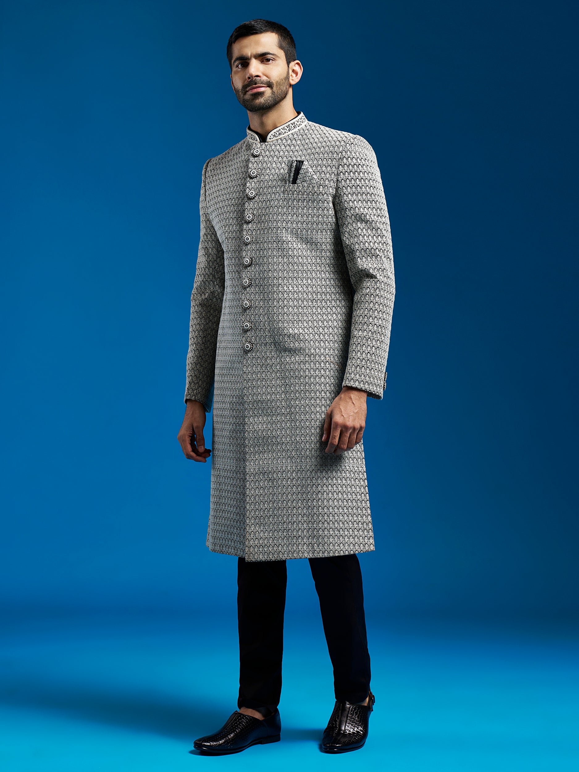 Men's Black Georgette Sherwani Set