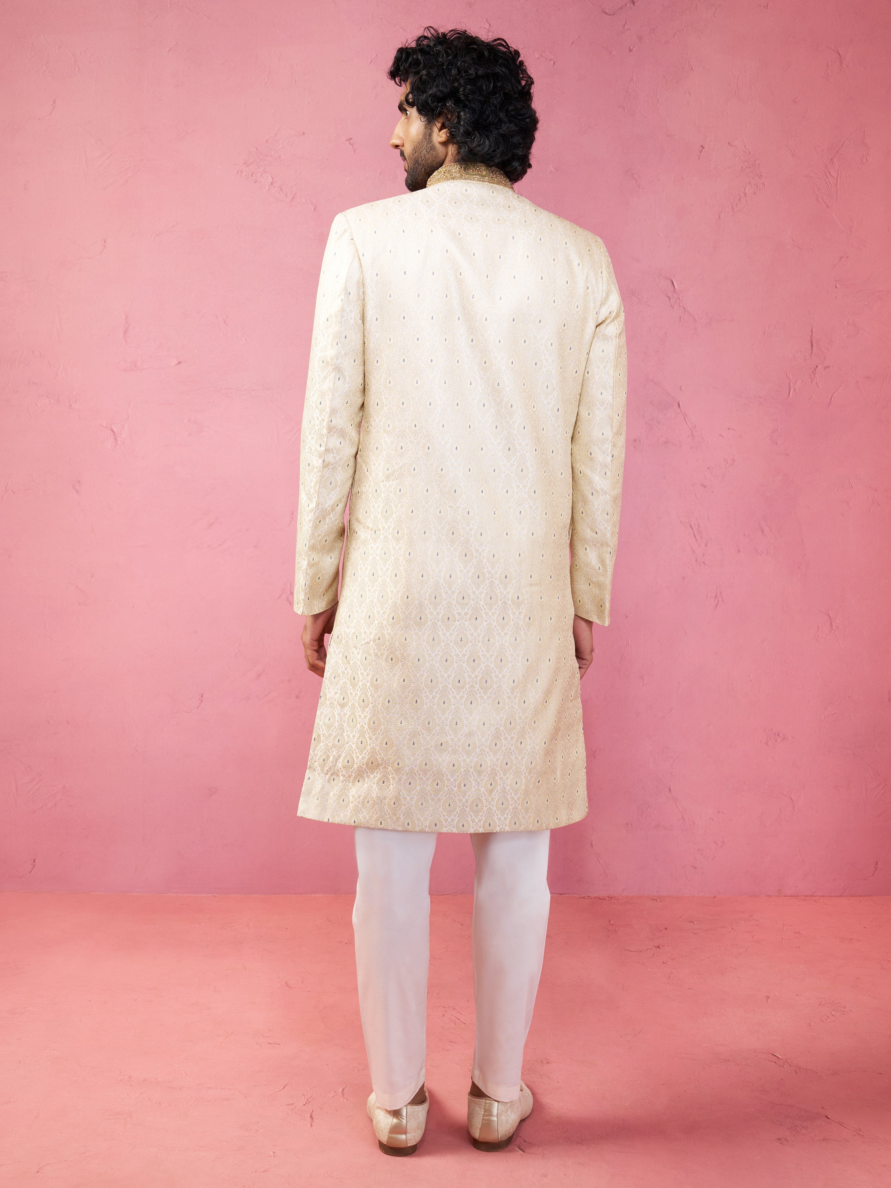 Men's Royal Blue Sherwani Set with Cream Pyjama