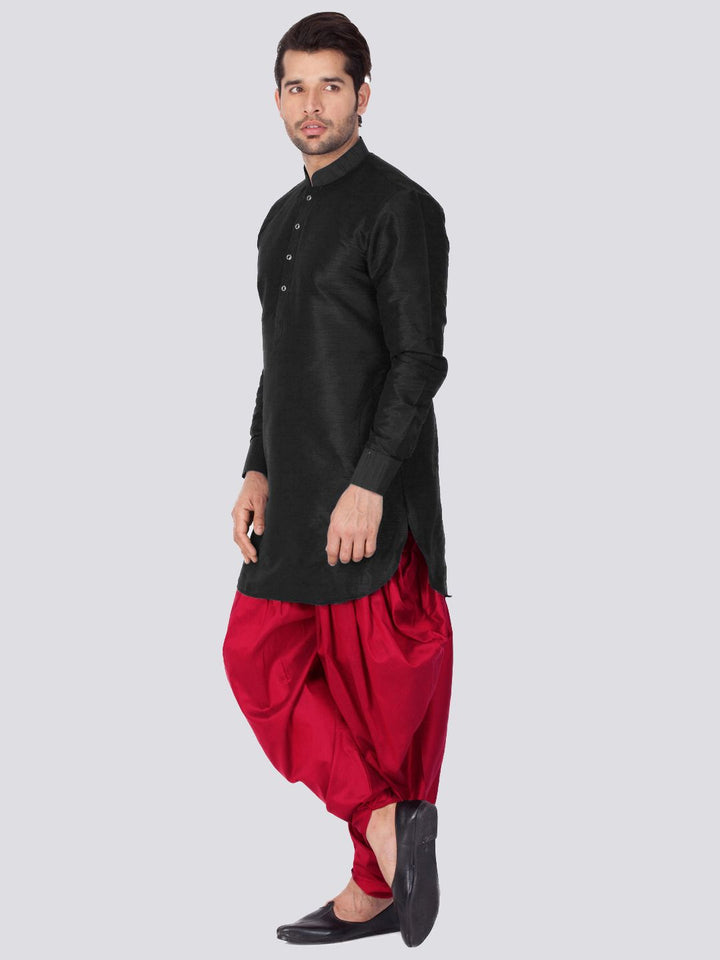 VM By VASTRAMAY Men's Black Silk Blend Curved Kurta Dhoti Set