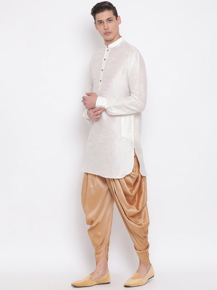 VM By VASTRAMAY Men's Cream Silk Blend Curved Kurta Dhoti Set