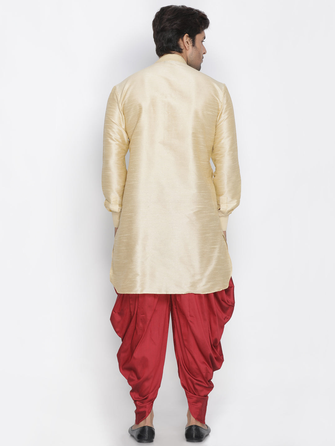 Vastramay Silk Blend Gold And Maroon Baap Beta Dhoti Kurta Set