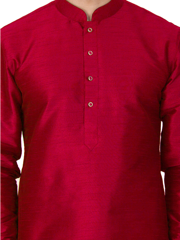 VM By VASTRAMAY Men's Maroon Silk Blend Curved Kurta