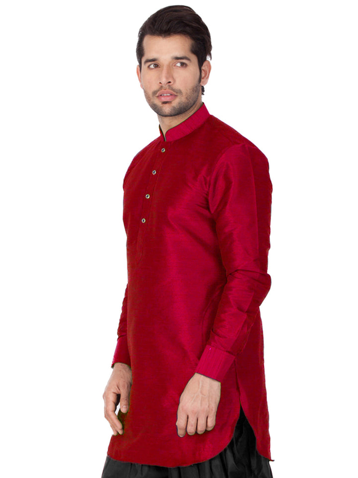 VM By VASTRAMAY Men's Maroon Silk Blend Curved Kurta