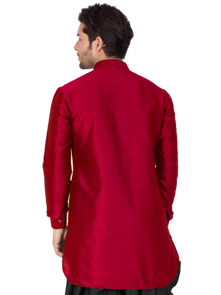 VM By VASTRAMAY Men's Maroon Silk Blend Curved Kurta