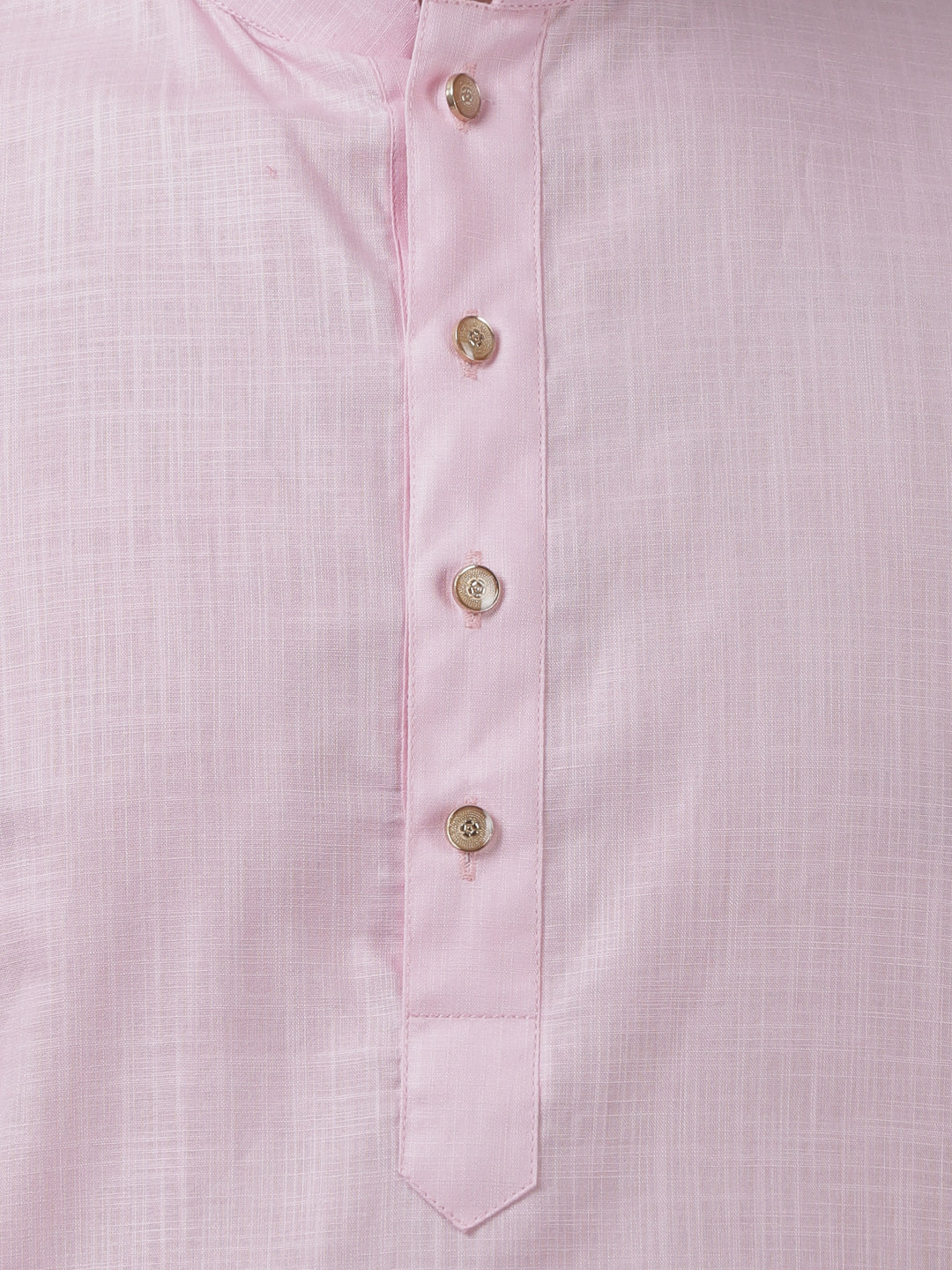 VASTRAMAY Men's Pink Cotton Linen Blend Kurta