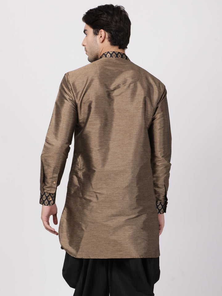 VM By VASTRAMAY Men's Bronze And Black Silk Blend Kurta