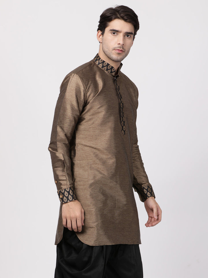 VM By VASTRAMAY Men's Bronze And Black Silk Blend Kurta