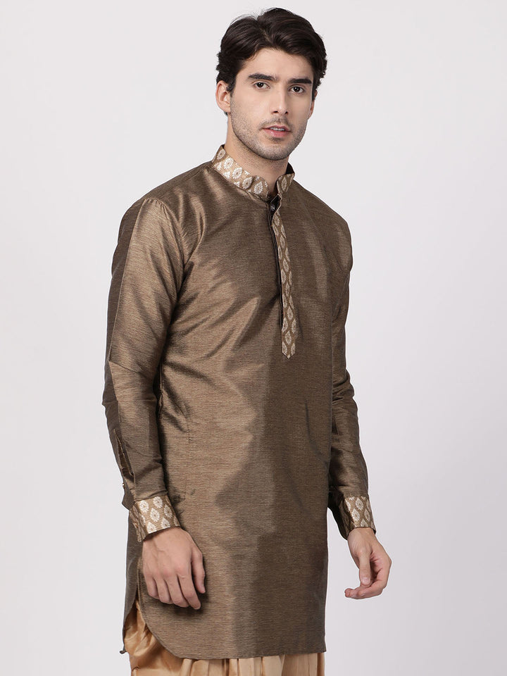 VM By VASTRAMAY Men's Gold Silk Blend Kurta