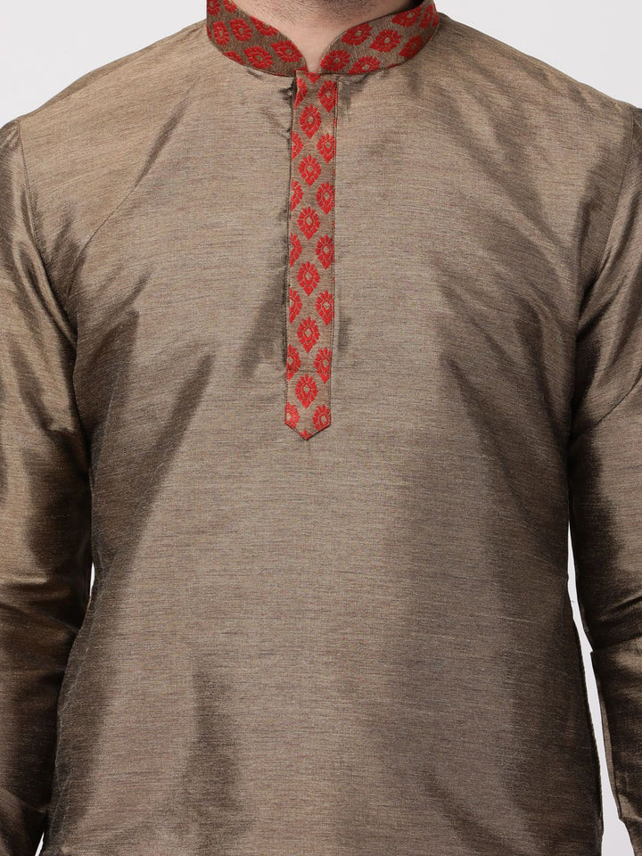 VM By VASTRAMAY Men's Bronze and Maroon Toned Silk Blend Kurta