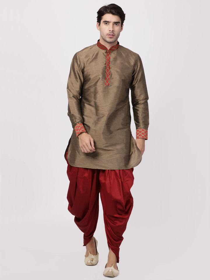 VM By VASTRAMAY Men's Bronze and Maroon Toned Silk Blend Kurta