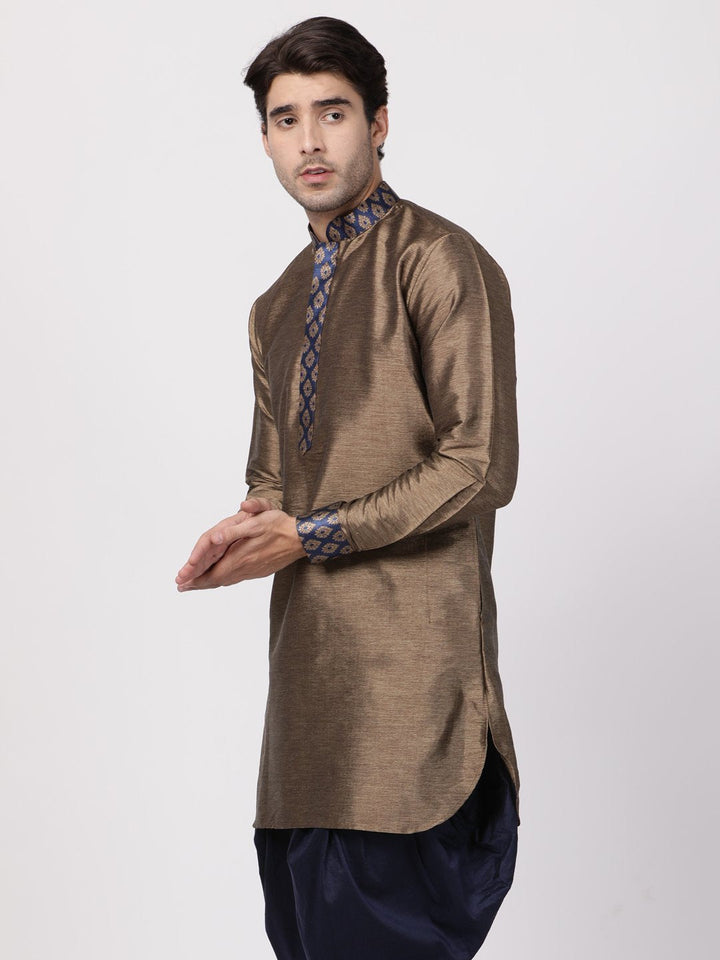 VM By VASTRAMAY Men's Bronze And Navy Blue Silk Blend Kurta