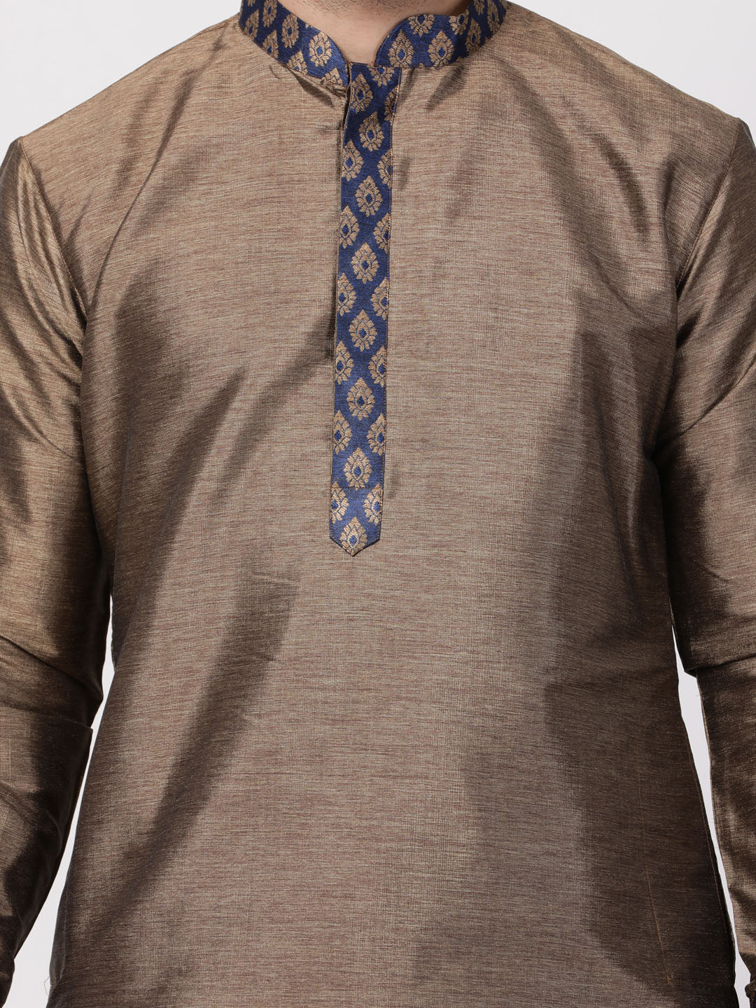 VM By VASTRAMAY Men's Bronze And Navy Blue Silk Blend Kurta