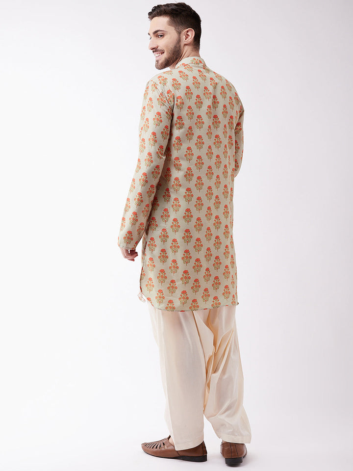 Vastramay Multicolor-Base-Beige And Cream Baap Beta Kurta And Patiala Set