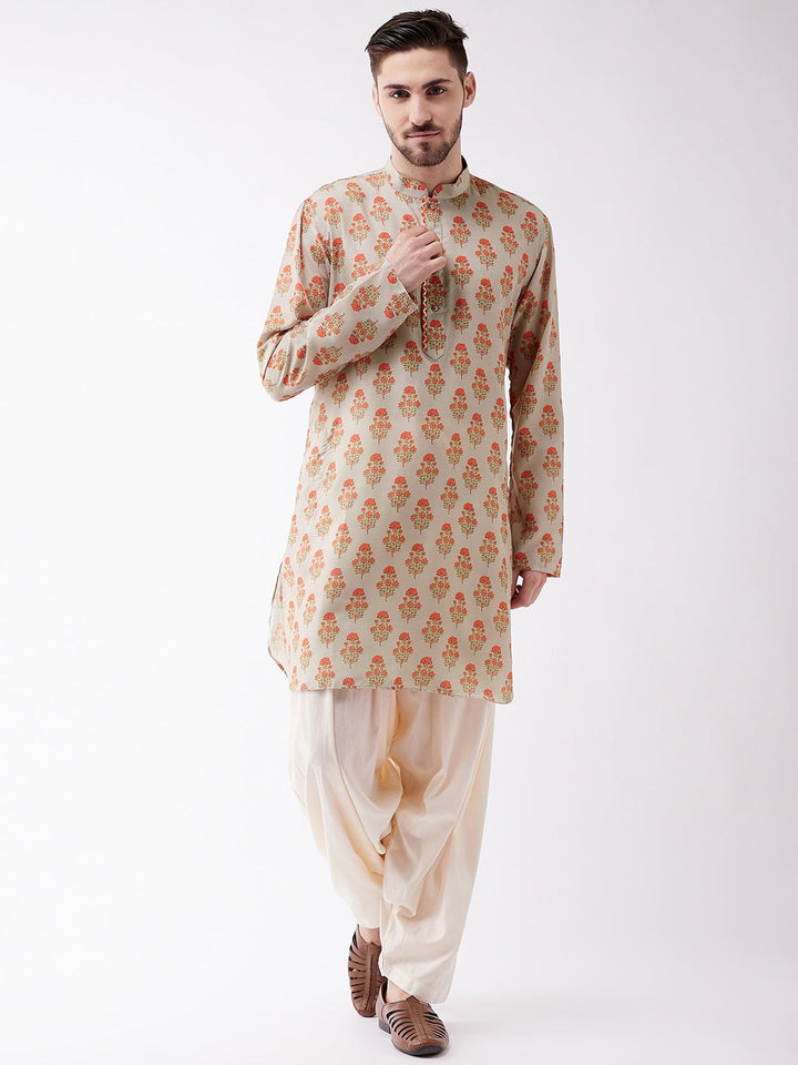 Vastramay Multicolor-Base-Beige And Cream Baap Beta Kurta And Patiala Set