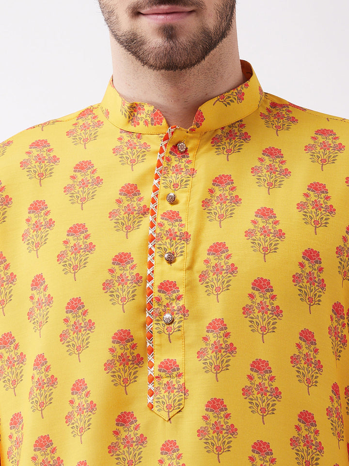 VASTRAMAY Multicolor-Base-Mustard And Cream Baap Beta Kurta