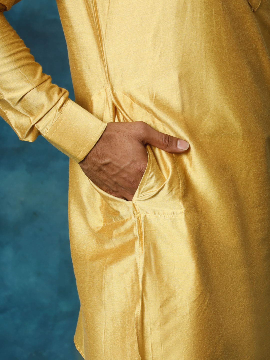 VASTRAMAY Men's Mustard Viscose Kurta Pyjama Set