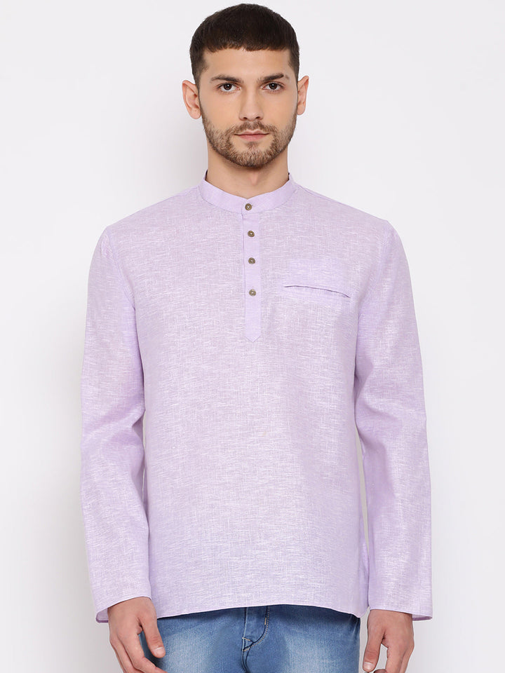 VASTRAMAY Men's Purple Cotton Blend Short Kurta