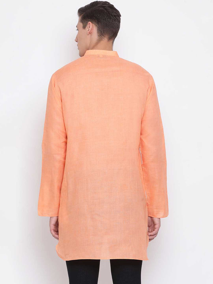 VASTRAMAY Men's Orange Cotton Blend Short Kurta